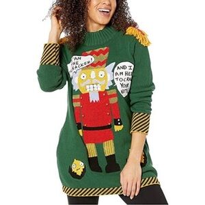 Green Nutcracker Christmas Holiday Sweater with Embroidery Accents